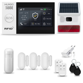 HUXGO® HXA007 - Wireless security system WiFi + GSM with 1x Motion Detector & 3x Door / window sensor with Wireless Siren | Home Alarm System SET with App TUYA