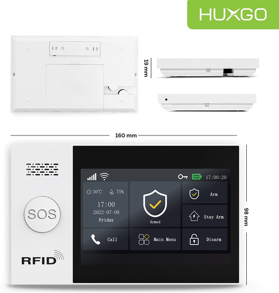 HUXGO® HXA007 - Sistema di allarme wireless WiFi + GSM con 9x Rilevatore di movimento & 9x Sensore per porte e finestre | Allarme casa senza fili Kit con app TUYA
