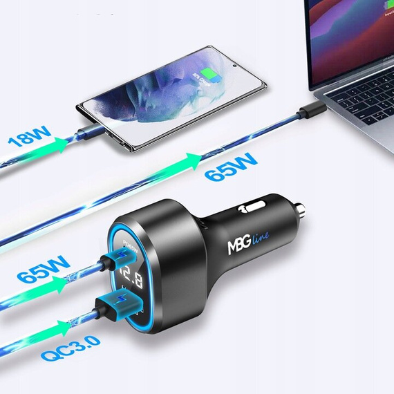 MBG line® PD79AD - Car charger with voltmeter - Cigarette lighter USB Adapter 