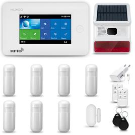 HUXGO® HXA006 - Sistema di allarme wireless WiFi + GSM 4G con 7x Rilevatore di movimento & 1x Sensore per porte e finestre con Sirena senza fili | Allarme casa senza fili Kit con app TUYA