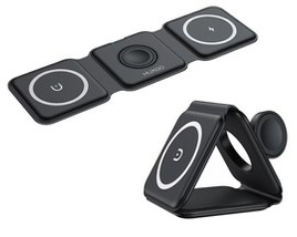 HUXGO® Stazione di ricarica Mag-Safe per telefono cellulare, iPhone e smartwatch, caricatore wireless, magnetica pieghevole 3-in-1, stazione di ricarica portatile con protezione da sovraccarico - BY-MF82_B Nero