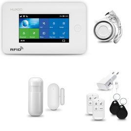 HUXGO® HXA006 - Sistema di allarme wireless WiFi + GSM 4G con 1x Rilevatore di movimento & 1x Sensore per porte e finestre | Allarme casa senza fili Kit con app TUYA